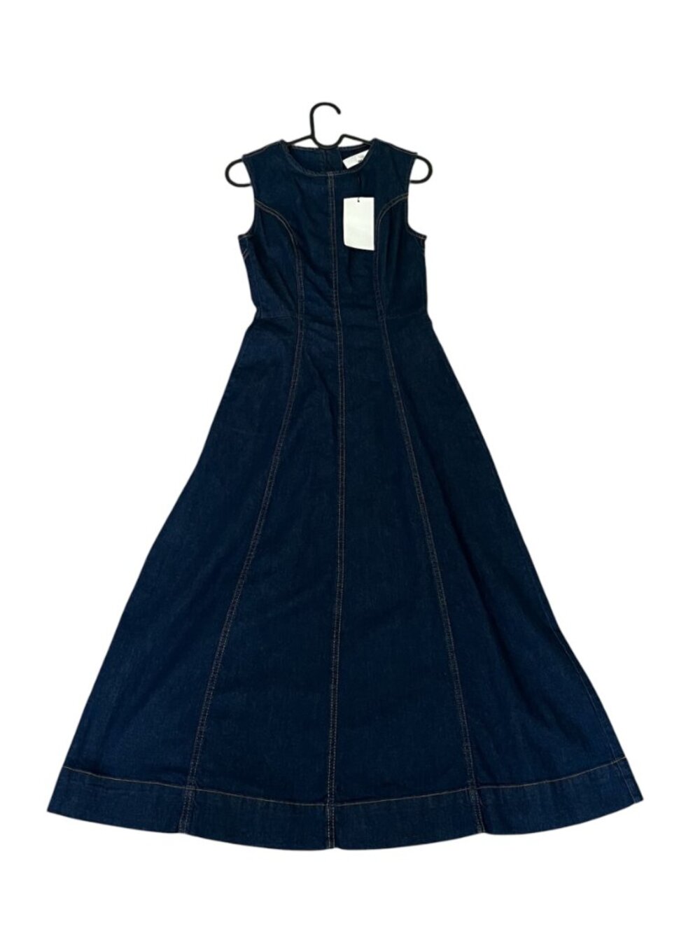 Zara Z1975 Denim Midi Dress Sleeveless A-Line Blue Small Back Zip Summer NWT - Picture 7 of 9